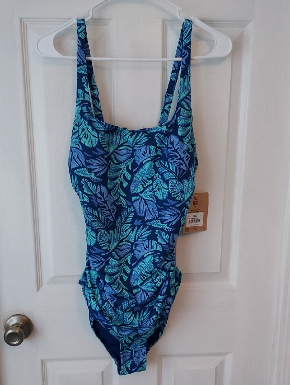 Blue Leaf Print One-Piece Swimsuit